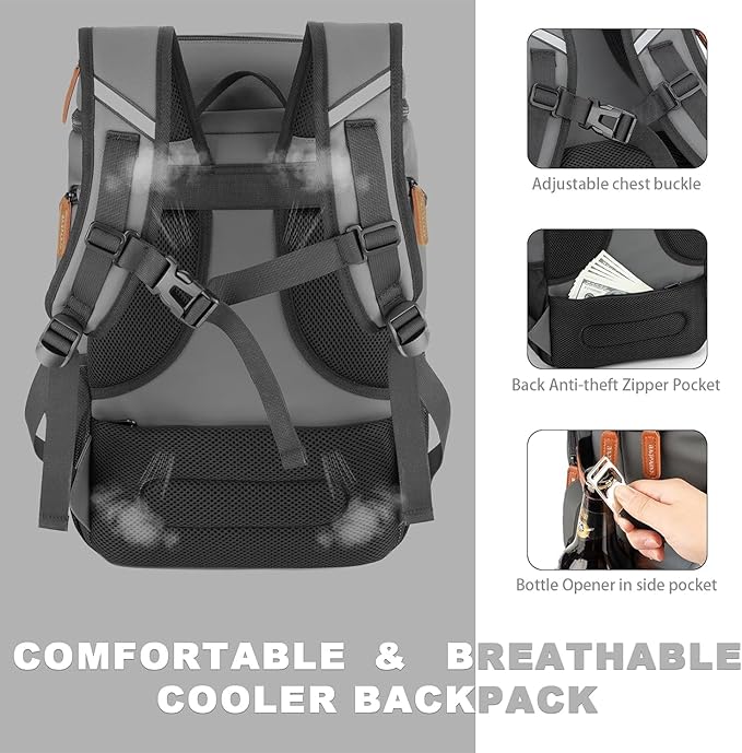 Insulated Cooler Backpack,33/45 Cans Multifunctional Double Deck Leakproof Cooler Bag with Sternum Strap,Large Capacity Lightweight Travel Camping Beach Backpack