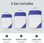 Compression Packing Cubes 3 Set, Compressible Space-Saving Packing Cubes for Travel - Compression Bags, Luggage Organizer, Travel Essentials for Women, Royal Blue