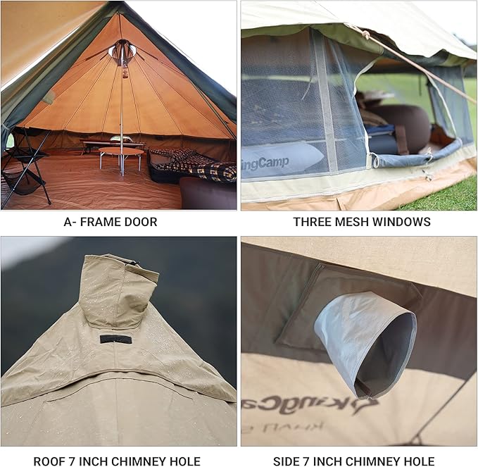 KingCamp Canvas Bell Yurt Tents, 4 Seasons Large Waterproof & Windproof Luxury Glamping Tent w/Stove Jack for Family Outdoor Camping, Hunting, Parties