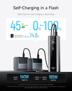 CUKTECH 15 Ultra Power Bank, 20000mAh 140W Laptop Charger, 3-Port USB C Charger, PD3.1 Fast Charging Battery Pack with Smart Display, Compatible with iPhone 16/15/14/13, Samsung, MacBook, Dell, etc