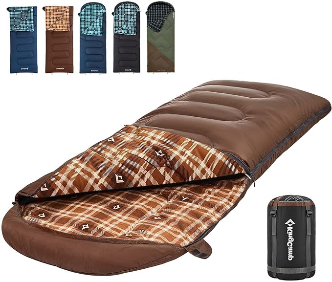 KingCamp Sleeping Bag for Adults, Cold Weather & Warm XL Big and Tall Flannel Sleeping Bags with Compression Sack Portable Waterproof Essentials Gear Accessories for Outdoor Camping