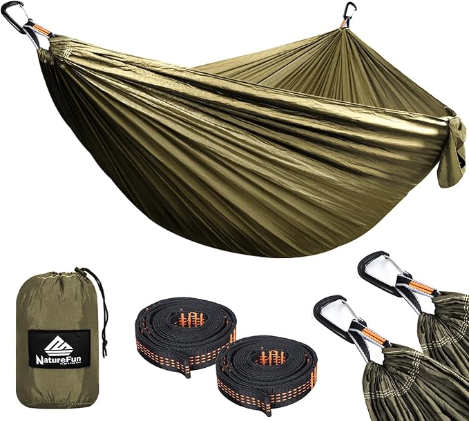 NATUREFUN Ultra-Light Travel Camping Hammock | 300kg Load Capacity,Breathable,Quick-Drying | 2 x Premium Carabiners,2 x Nylon Slings Included | Outdoor Indoor Garden