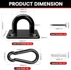 sprookber 304 Stainless Steel Pad Eye Snap Hooks, M8 Heavy Duty Ceiling Hooks, 1200 lb Capacity Hammock Swing Hanging kit, Plant Hangers, Marine Hardware Staple Hook Loop with Screws, Set of 8(Black)