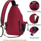 MOSISO Sling Backpack,Canvas Crossbody Hiking Daypack Bag with Anti-theft Pocket, Red