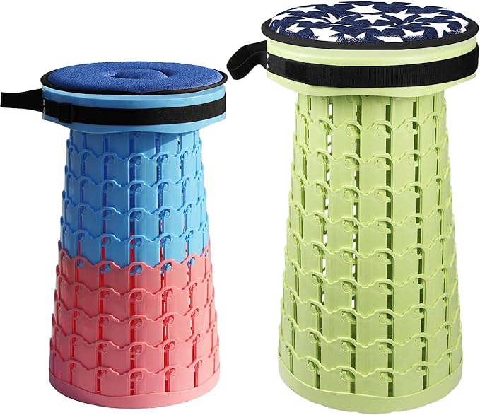 ALEVMOOM Upgraded Collapsible Stool with Thickened Cushion 18.1",600Lbs Max Weight Wider & Taller Pop Up Stool, Heavy Duty Portable Retractable Folding Chair or Travel Foot Rest for Camping & Outdoors