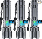 Rechargeable Flashlights High Lumens - 2000 Lumens Long Beam Super Bright LED Flash Light with Power Display & IPX5 Waterproof for Camping, 20H Runtime,5 Modes,Zoomable Handheld Flashlight,3pcs