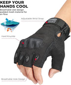 KEMIMOTO Fingerless Tactical Gloves for Men, Motorcycle Gloves for Outdoor Work Sports, Fingerless Cycling Gloves for Hunting Hiking Camping