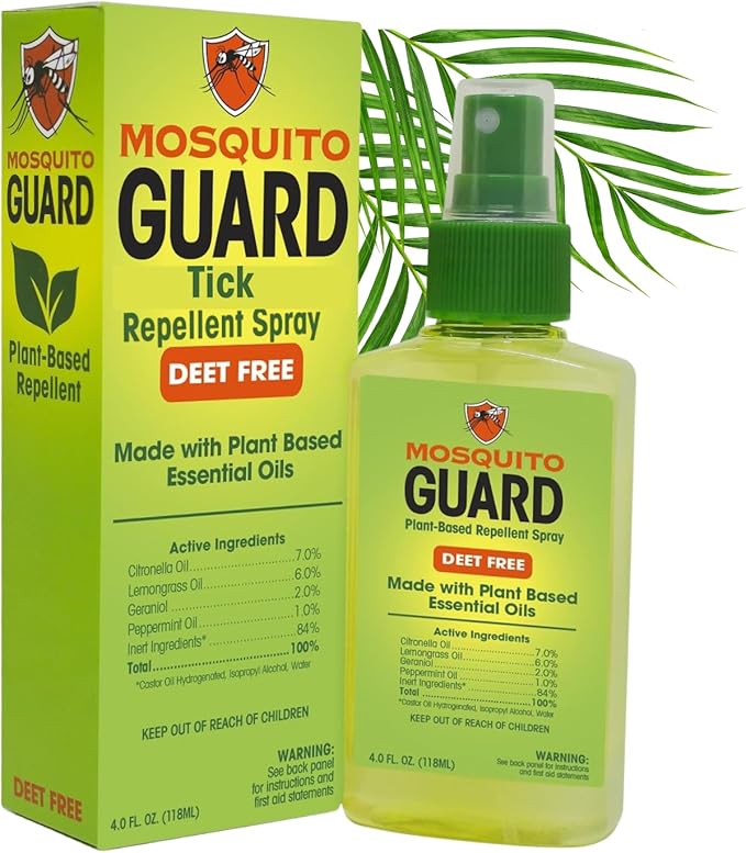 Mosquito Guard 4 oz fl Organic Mosquito Repellent Spray for Body - DEET Free Natural Bug Spray Travel Size - Mosquito Repellent Indoor - Insect Repellent Spray - Travel Bug Spray for People Outdoor
