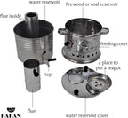 Portable Turkish Samovar Tea Kettle, Camping Water Boiler Tea Pot, Wood, Coals Fired Semaver Teapot, Water Heater for Camping, Picnic, Hunting, Outdoor Activities with Black Handles | 135.2 oz (4 lt)