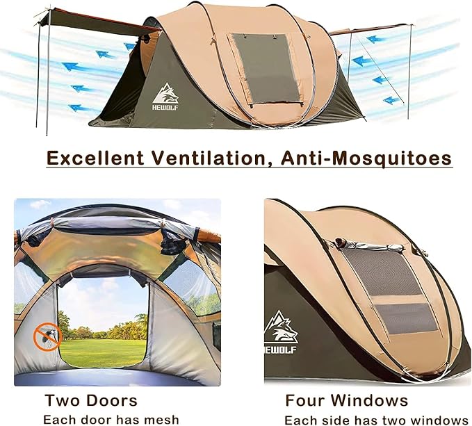 Pop Up Camping Tent 2/4 Person, Instant Family Tents, Easy Setup Automatic Tent for Camping Hiking & Traveling