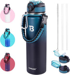 32oz Insulated Water Bottle with Straw Lid & Spout Lid & Paracord Handle, Stainless Steel Water Bottle Wide Mouth, Double Wall for Women Men Gym Fitness Outdoor