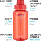 Fanhaw 32 oz Clear Water Bottle with Fast-Flow Spout Lid, BPA-Free Tritan, Wide Mouth, Leakproof, Reusable Bottle for Gym, School, Office, Travel (Red)