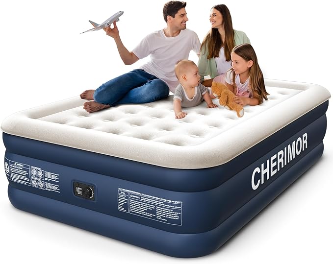 Queen Air Mattress with Built in Pump, 18" Elevated Height, 48Hr Leak-Tested, Honeycomb Coil Support, 800 lbs Capacity, Fast 3-Min Inflation–Blow Up Mattress for Guest Room & Sleepover