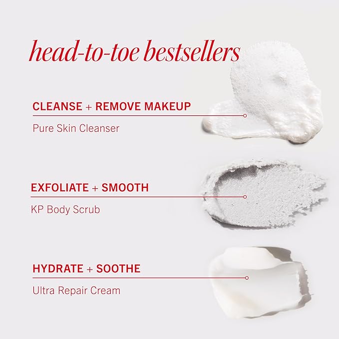 First Aid Beauty Cleanse, Smooth + Hydrate Kit - Skin Care Gift Set with Travel Size Facial Cleanser, KP Body Scrub & Ultra Repair Cream - Travel Friendly Skincare Set