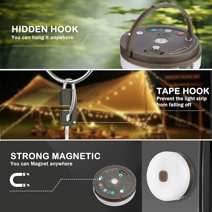 Camping String Lights with Remote Control, 4 in 1 Outdoor Camping Lantern (32.8Ft) with Quick 30s Recovery, Waterproof, Type-C Fast Charging, Portable Camping Lights for Camping/Yard/Hiking