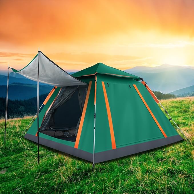 Tents for Camping 4-5 Person with Rainfly, Family Camping Tents Waterproof Windproof with 2 Large Mesh Windows Easy Setup, Outdoor Backpacking Tent for Hiking Climbing Adventure Backyard(Green)