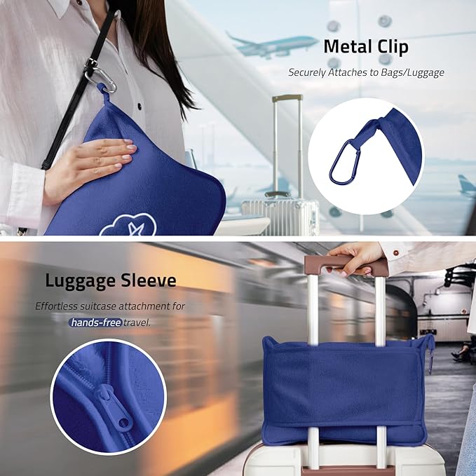 Travel Blanket, Ultra-Soft, Warm & Lightweight Travel Blanket Airplane with Bag, 65x40 in, Airplane Travel Essentials for Women, Men & Kids, Included Eye Mask, Luggage Sleeve & Backpack Clip