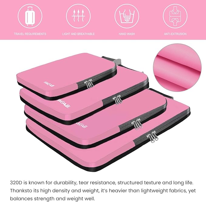 BAGAIL 4 Set/6 Set/8 Set Compression Packing Cubes Travel Accessories Expandable Packing Organizers (Cloth Pattern, 4-Pink)