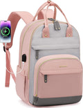 LOVEVOOK Backpack for Women,Laptop Backpack Women,Fits 15.6 Inch Laptop Bag,School Backpacks,Fashion Travel Work Anti-theft Bag,Waterproof Business Computer College Backpack Purse,Grey-Pink-Grey