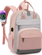 LOVEVOOK Backpack for Women,Laptop Backpack Women,Fits 15.6 Inch Laptop Bag,School Backpacks,Fashion Travel Work Anti-theft Bag,Waterproof Business Computer College Backpack Purse,Grey-Pink-Grey