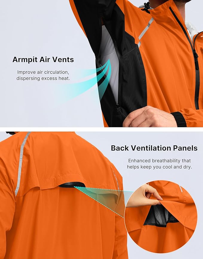 Men's Cycling Rain Jackets Waterproof Running Bike Windbreaker Lightweight Packable Hooded Jacket