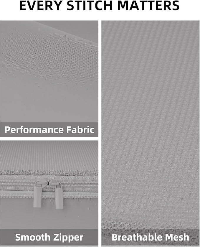 6 Set Compression Packing Cubes, Suitcase Storage Bags for Clothes and Travel Essentials (Silver Gray)