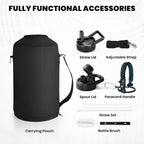 One Gallon Water Bottle Insulated, Triple Walled Vacuum Stainless Steel (Cold for 48 Hrs), Leak Proof & Non-BPA, Large Water Flask Jug with Paracord Handle & Straw Spout Lids