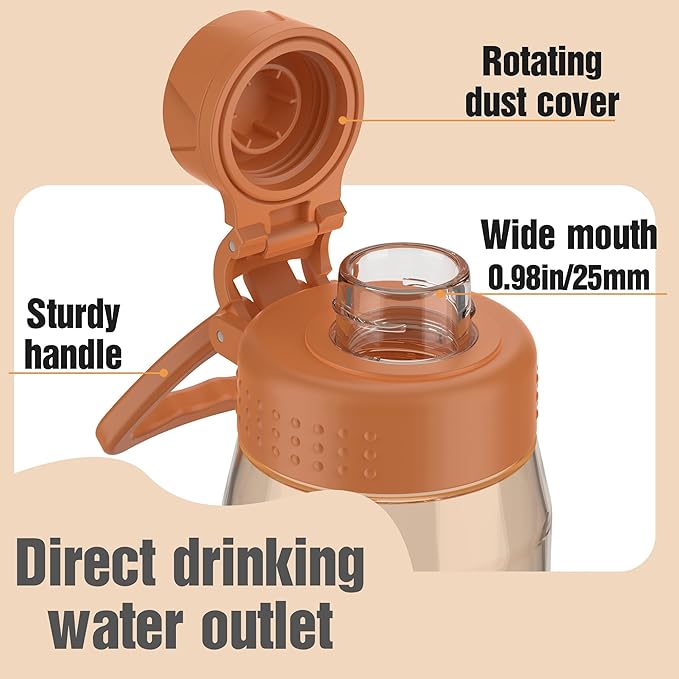 Water Bottle 32oz, clear water bottle with Spout Lid and Carry Handle, Reusable, Tritan, BPA Free, Hiking Water Bottle Suitable for Travel, Outdoors, Gym, Travel, Home, School (Orange)