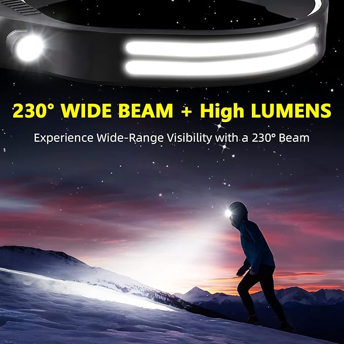LED Headlamp Rechargeable 6PCS - 230° COB Super Bright Head Lights for Forehead, Hard hat Light for Adults, USB C Headband Flashlight for Work, Hiking, Running, Camping Essentials Gear