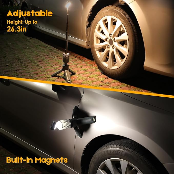 Telescopic Camping Lights, Rechargeable 10500mAh Camping Lantern with Storage Bag, Waterproof LED Camp Lamp with Magnetic, Portable Outdoor Tent Light for Hiking,Emergency,Fishing (Gray)