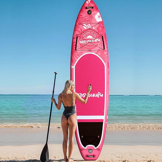 11'6"x35"x6" Wood Grain Stand Up Paddle Board Inflatable, Portable SUP Paddleboard with Complete Accessories, Camera Mount and 10L Dry Bag,Extra Wide Blow Up Paddle Board for Adults Youth Family
