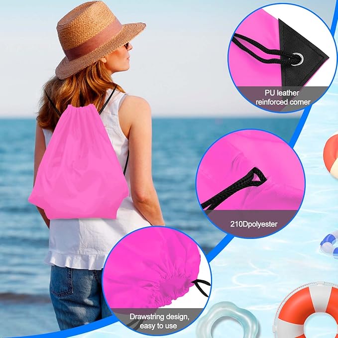 PLULON 2Pcs Drawstring Bags Bulk Pink Drawstring Backpack String Backpack Cinch Sack Sport Gym Backpack Bags for Yoga Traveling Outdoor Sports