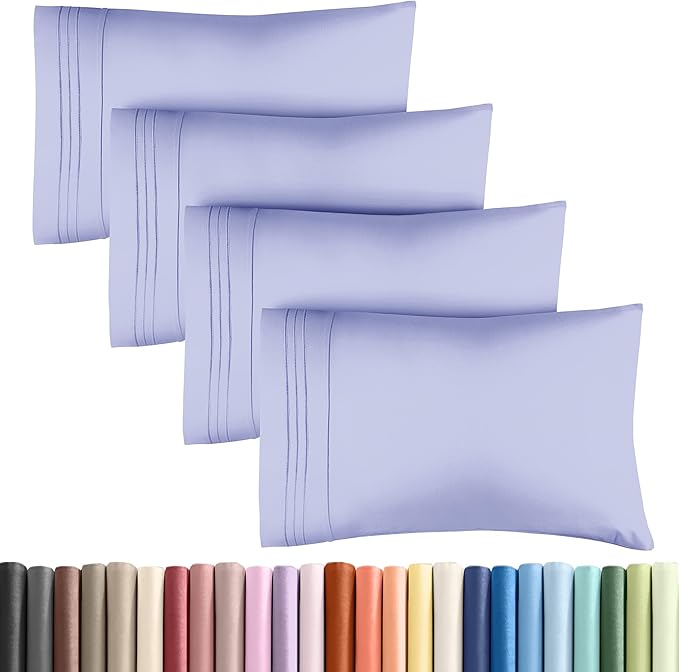 CGK Unlimited Queen Size Lavender Pillow Cover Bedding Set of 4 - Soft, Premium Quality Microfiber Pillowcases for Machine Washing - 20x40, 20x36 & 20x48 Inch Pillows