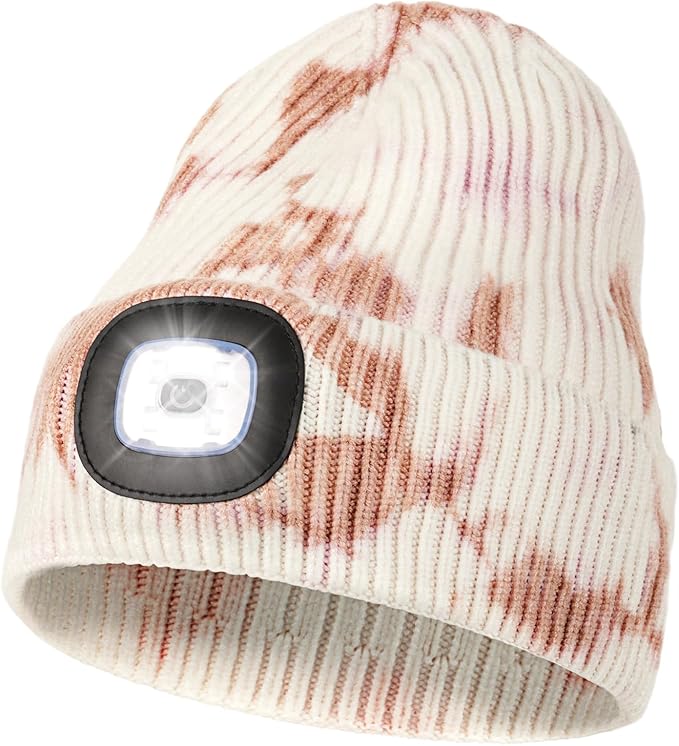 MELASA Unisex Hat with Light, USB Rechargeable Hands Free Headlamp LED Beanie, Winter Gifts for Men Dad Father Husband Him