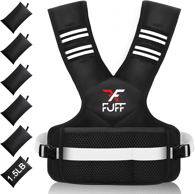 FUFF weighted vest woman 4–10 lb/11–20 lb/20–32 lb Unisex with 6 Weight Bags, Reflective Adjustable Weighted Vest for Walking, Exercise and Strength Training