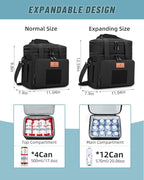 HSHRISH Tactical Lunch Box, Large Expandable Insulated Lunch Bag, Durable Waterproof Leakproof Cooler Bag for Adults/Men/Women/Work Outdoor Beach Trips, 20 Cans/15 L, Black