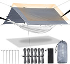 Camping Tarp Tent Portable Multifunctional Bushcraft Backpacking Tear-Resistant Fabric Rain Fly Tarps Awning Shelter Lightweight Waterproof Tarp(10×10 tarp)