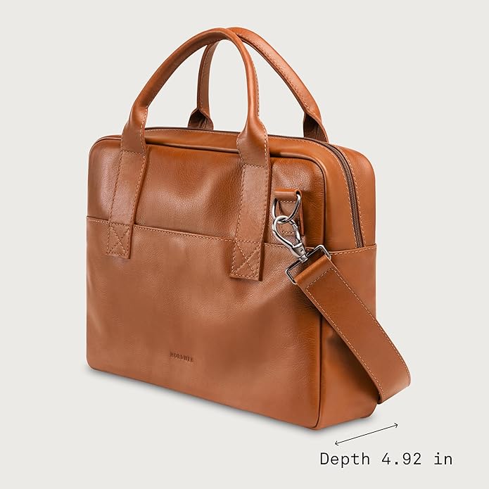 Nordweg Nomad Leather Briefcase NW080A – Leather Bag for Work & Travel – Fits 15.6” Laptop – Minimalist, Durable, Elegant