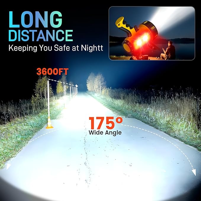 2025 Upgrade 10000mAh Super Bright Rechargeable Spotlight 90,000 Lumen Flashlight Handheld Spotlight,Spot Light Outdoor Runtime 48+ Hrs,Flashlight Searchlight Flood Camping Hunting Boating with Tripod