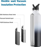 Stainless Steel Double Wall Water Bottles, Vacuum Insulated Bottle With Straw Lid, Insulated Water Bottle Keeps Water Cold for 24 Hours, Hot for 12 Hours, Hiking, Sports
