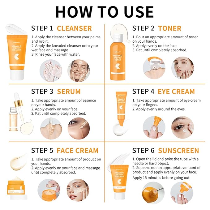Skincare Gift Set for Teenage Girls,Vitamin C Skin Care Set - 6 Piece Gentle Skin Cleaning & Care Travel Size Kit With Cleanser, Toner, Face Serum,Eye Cream,Sunscreen,Face Cream Brighten Face Care Kit