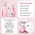 Skin Care Set-Travel Skincare Kit-Collagen Sakura Set with Mask,Eye Cream,Cleanser,Serum,Face Cream,Toner for Gift Sets for Teen Girls,Facial Skin Care Sets for Women Wife Teen Girls