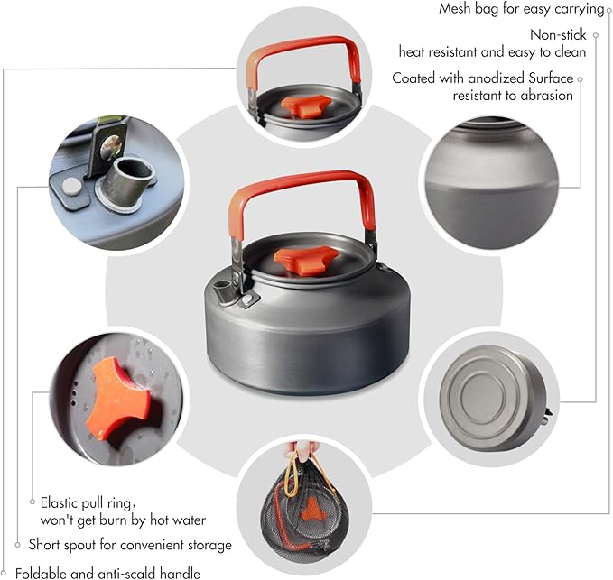 Lixada 1.1L Camping Kettle Set with Cups, Lightweight Aluminum Camp Tea Coffee Pot with Stainless Steel Mugs & Carrying Bag, Portable Outdoor Camping Cookware for Hiking Backpacking Picnic