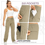 Womens Hiking Pants Quick Dry UPF 50 Lightweight Travel Golf Cargo Safari Pants Zipper Pockets