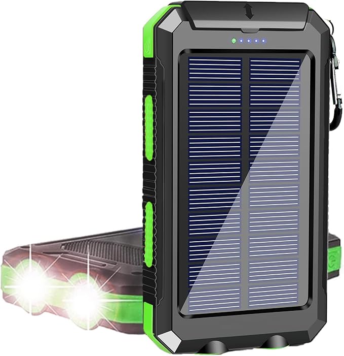 YELOMIN Solar Power Bank, Portable Outdoor Solar Charger with Type-C Input Port Dual Flashlights & USB Outputs External Backup Battery Pack for Cellphones,Tablets and More