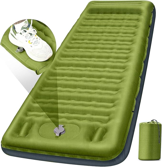 Double Sleeping Pad Camping, Self Inflating 6'' Extra-Thick 2 Person Pillow Built-in Foot Pump Waterproof Inflatable Sleeping Mat Backpacking, Tent, Hiking, Portable Camping Pad