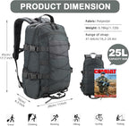 25L Hiking Backpack Small Tactical Backpack Daypack Camping Trekking Hunting Molle Pack for Men Women, Grey