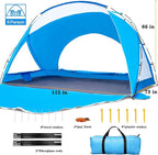Beach Tent, Portable Sun Shelter for 2/3/4/6-8 Person with UPF 50+ UV Protection, Easy Setup Waterproof Beach Shade Canopy Cabana for Family Outdoor and Picnics, Fishing with Carrying Bag
