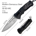 XIPHIAS EDC Tactical Damascus Folding Pocket Knife - 6-in-1 Survival Multitool with LED Light, Magnesium Fire Starter, Whistle, Paracord & Pocket Clip - (Black) - XK039DA-Black