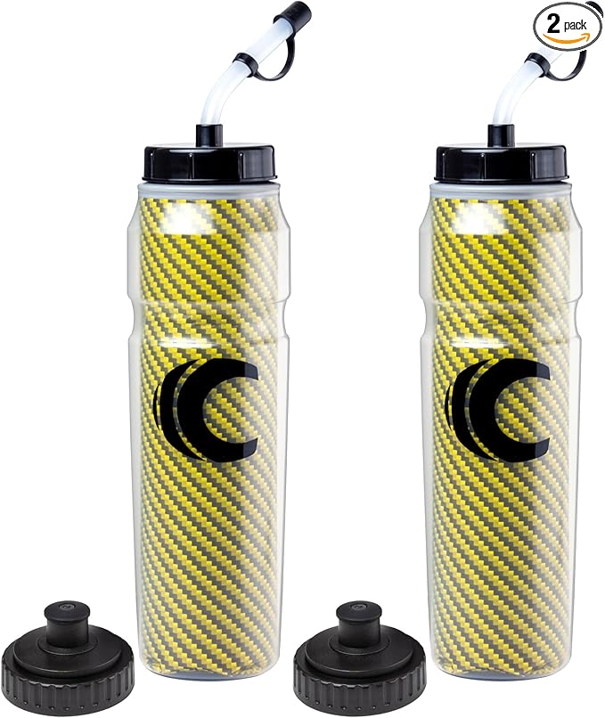 Cannon Sports 28oz Insulated Squeeze Water Bottle with Straw, Leak Proof Lids, 2 lids (Straw and Squeeze), Double Wall Insulation, Wide Mouth, BPA-Free (2 Pack) (Yellow)